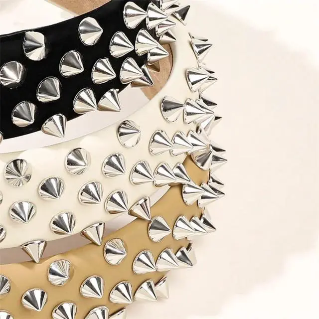 Alt view image 3 of 3 - Punk Studded Headband, Rock Roll Hair Band, Spike Hair Clips for Halloween Cosplay Party (White)