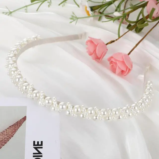 Alt view image 3 of 7 - Pearl Headband for Women Elegant Faux Pearl Bridal Hair Hoop Headpiece Wedding Hair Accessories Hairband