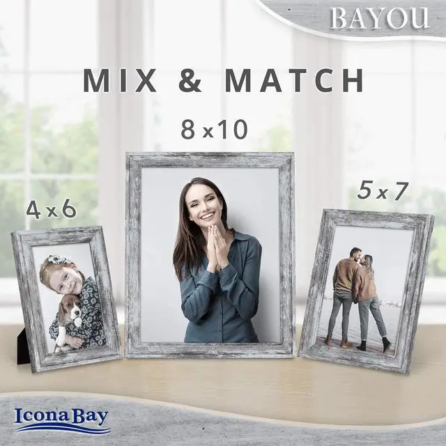 Alt view image 5 of 7 - 6x4 Picture Frame (Azure Grey, 1 Pack) Cape Cod Style 6 x 4 Photo Frame, Table Top or Wall Mount,