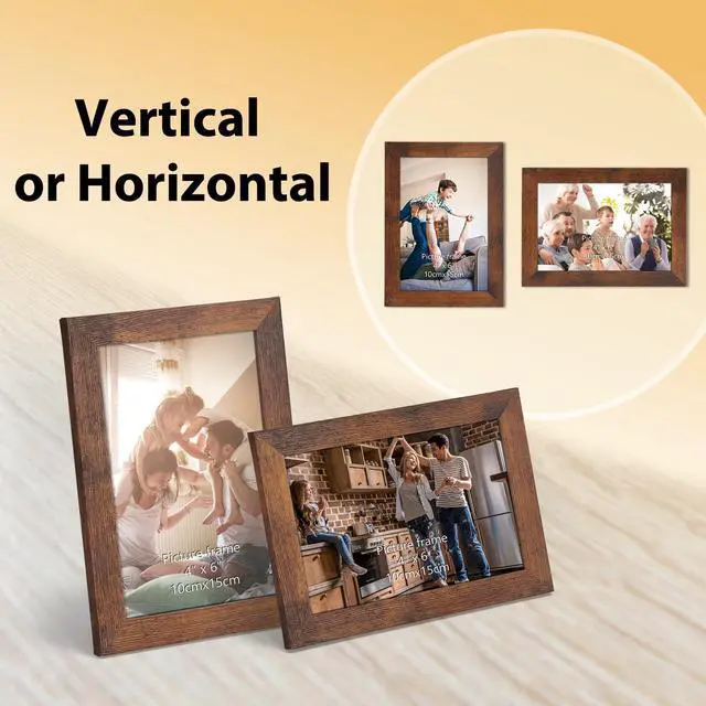 Alt view image 5 of 7 - 1 Pack 4x6 Picture Frame for Tabletop and Wall | Rustic Vintage Linen Color Wooden Photo Frame for Horizontal/Vertical Display, Use in Living Room, Bedroom, and Office