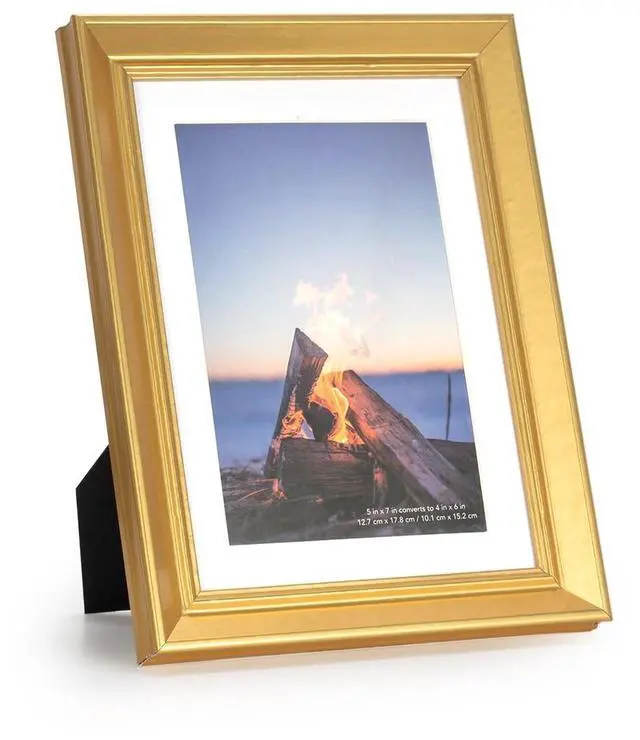 Alt view image 2 of 7 - 5x7 Picture Frame Gold, Display 5x7 without Mat or 4x6 with Mat, Wall Gallery Photo Frames