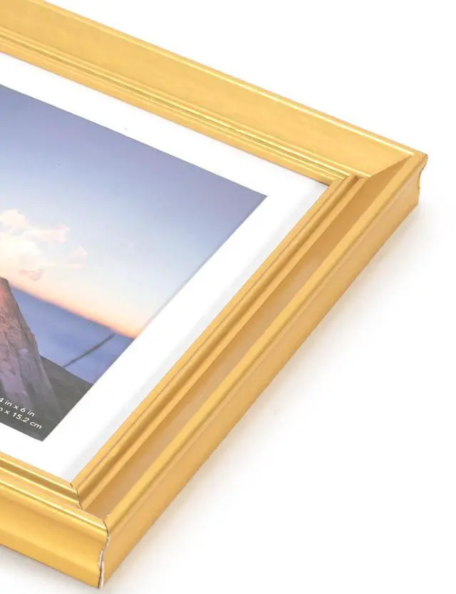 Alt view image 4 of 7 - 5x7 Picture Frame Gold, Display 5x7 without Mat or 4x6 with Mat, Wall Gallery Photo Frames
