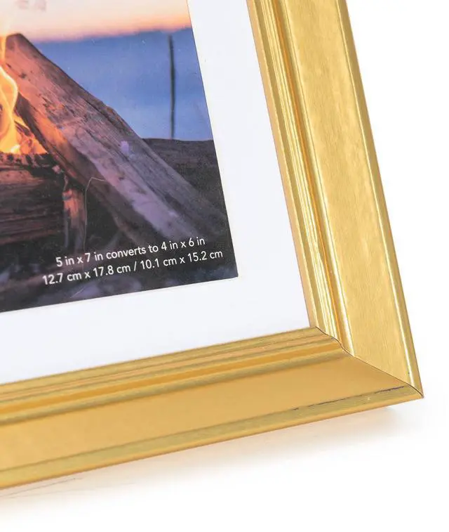 Alt view image 5 of 7 - 5x7 Picture Frame Gold, Display 5x7 without Mat or 4x6 with Mat, Wall Gallery Photo Frames