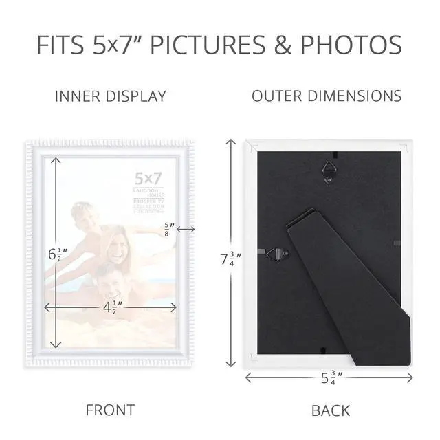 Alt view image 3 of 6 - 5x7 Picture Frame - White - Prosperity Collection | 5 x 7 Photo Frame, Polished Satin Finish, Real Glass Cover Sheet, Contemporary Style, Wall Mount or Table Top