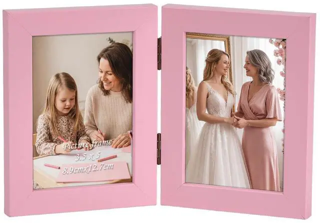 Main image of 3.5x5 Double Picture Frame, 3.5 by 5 Hinged Folding Photo Frame for Tabletop Display, Pink