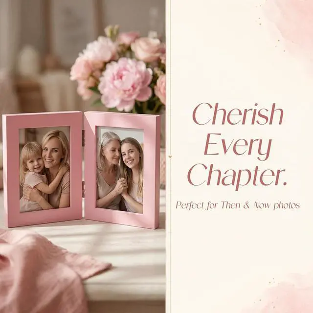 Alt view image 2 of 7 - 3.5x5 Double Picture Frame, 3.5 by 5 Hinged Folding Photo Frame for Tabletop Display, Pink