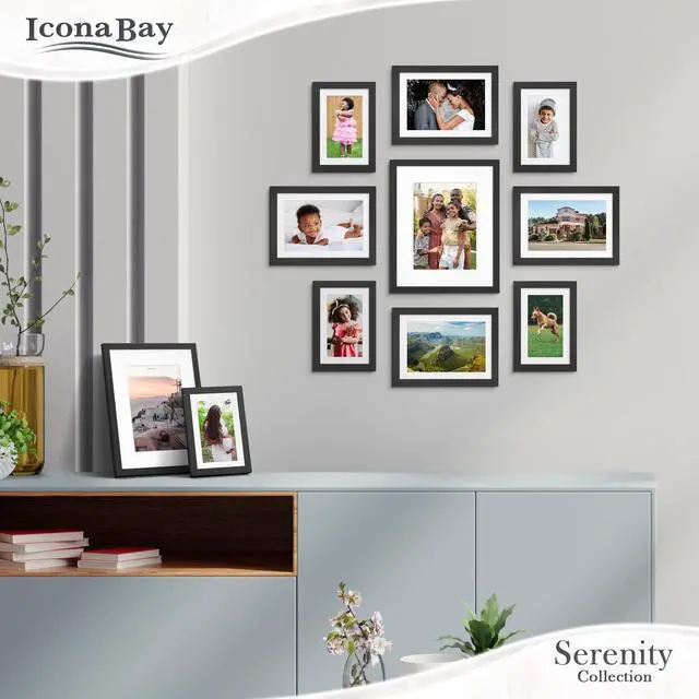 Alt view image 5 of 7 - 4x6 Picture Frame with Mat for 3x5 Photo - Black - Serenity Collection | 4 x 6 photo frame, sleek modern style, tabletop or wall mount display, photo holder for home or office gallery