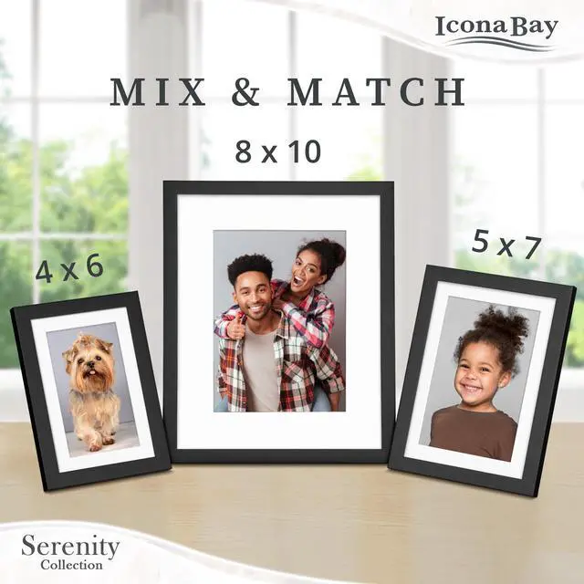 Alt view image 6 of 7 - 4x6 Picture Frame with Mat for 3x5 Photo - Black - Serenity Collection | 4 x 6 photo frame, sleek modern style, tabletop or wall mount display, photo holder for home or office gallery
