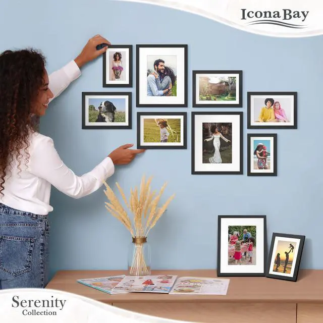 Alt view image 7 of 7 - 4x6 Picture Frame with Mat for 3x5 Photo - Black - Serenity Collection | 4 x 6 photo frame, sleek modern style, tabletop or wall mount display, photo holder for home or office gallery