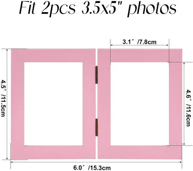 Alt view image 3 of 7 - 3.5x5 Double Picture Frame, 3.5 by 5 Hinged Folding Photo Frame for Tabletop Display, Pink