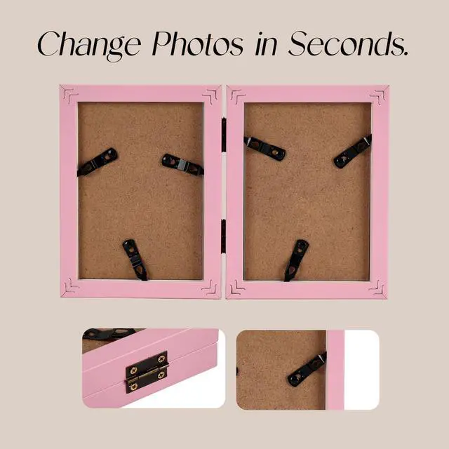 Alt view image 5 of 7 - 3.5x5 Double Picture Frame, 3.5 by 5 Hinged Folding Photo Frame for Tabletop Display, Pink