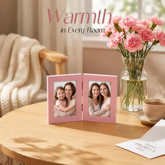 Alt view image 6 of 7 - 3.5x5 Double Picture Frame, 3.5 by 5 Hinged Folding Photo Frame for Tabletop Display, Pink