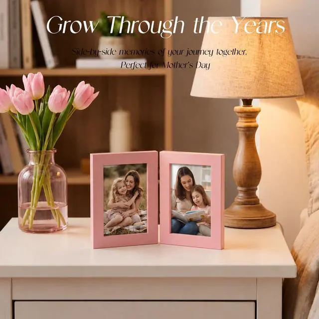 Alt view image 7 of 7 - 3.5x5 Double Picture Frame, 3.5 by 5 Hinged Folding Photo Frame for Tabletop Display, Pink