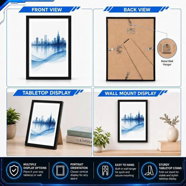 Alt view image 4 of 5 - 8.5x11 Picture Frame, Display Pictures 8.5 x 11 Without Mat, Wall Hanging Photo Frame, Black, 1 Pack