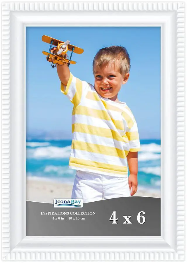 Main image of 4x6 White Picture Frame, Contemporary, Inspirations, Wall or Table Top | beautifully scalloped frame comes with hanging hardware for versatile horizontal or vertical display.