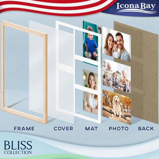Alt view image 4 of 7 - 11x14 Light Oak Collage Picture Frame with Removable Mat for 5-4x6 Photos - Modern Style Engineered Wood Frame - Wall Mount Only - Bliss Collection