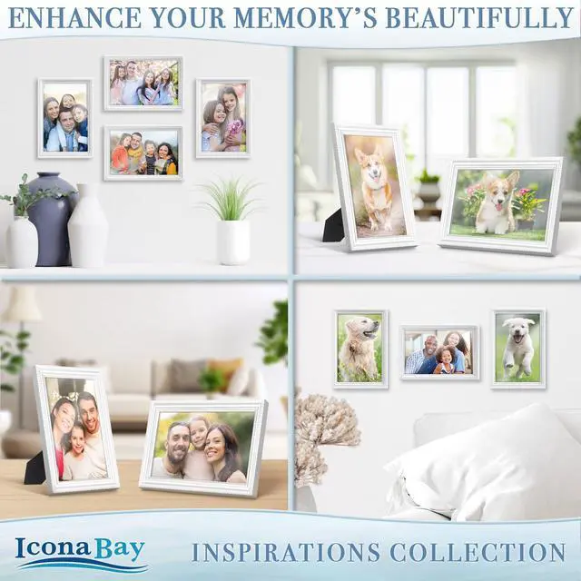 Alt view image 4 of 7 - 4x6 White Picture Frame, Contemporary, Inspirations, Wall or Table Top | beautifully scalloped frame comes with hanging hardware for versatile horizontal or vertical display.