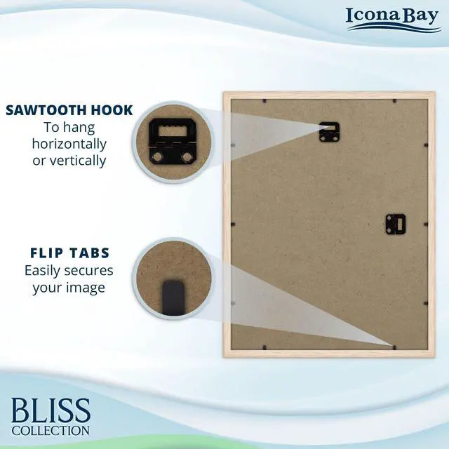 Alt view image 7 of 7 - 11x14 Light Oak Collage Picture Frame with Removable Mat for 5-4x6 Photos - Modern Style Engineered Wood Frame - Wall Mount Only - Bliss Collection