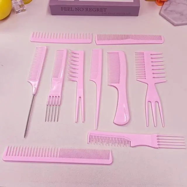 Alt view image 2 of 5 - 10 Pcs Professional Styling Comb Set - Coarse and Fine Toothed Pick Combs for Hairstyling