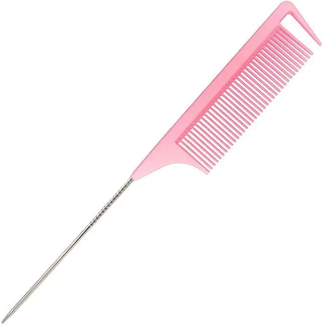 Main image of 9.3'' Rat Tail Comb for Hair Stylist, Parting Combs for Braiding hair, Rattail Comb with Metal Stainless Steel Pintail for Sectioning, Teasing and Styling (Pink)
