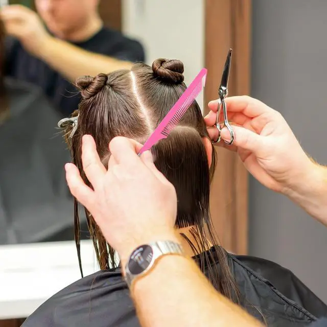 Alt view image 5 of 5 - 9.3'' Rat Tail Comb for Hair Stylist, Parting Combs for Braiding hair, Rattail Comb with Metal Stainless Steel Pintail for Sectioning, Teasing and Styling (Pink)