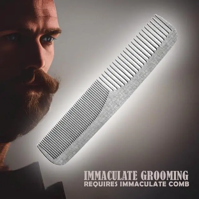Alt view image 2 of 3 - Stainless Steel Comb, Barber Grooming Comb for Man, Travel Size, 5 Inches