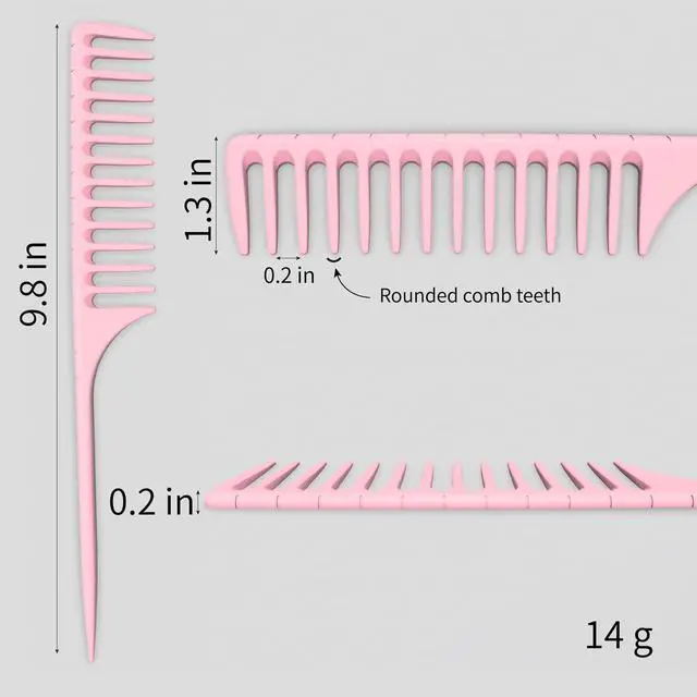 Alt view image 2 of 4 - Wide Tooth Rat Tail Comb for Curly Hair Wet Comb Detangling Parting Hair Comb for Women Men Hair Stylist - Pink