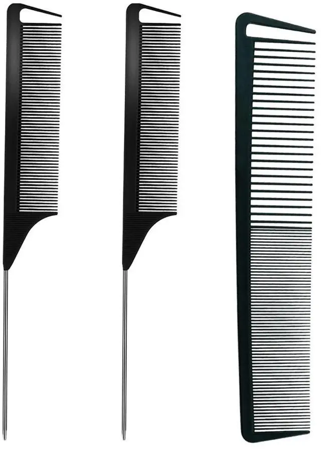 Main image of 3 Pcs Rat Tail Comb Parting Combs for Braids Barber Styling Combs Carbon Fiber Teasing Stainless Steel Pintail Comb for Women Men Fine Teeth Salon Hairdressing Hair Care Tools