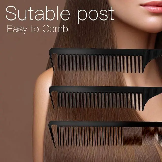 Alt view image 2 of 7 - 3 Pcs Rat Tail Comb Parting Combs for Braids Barber Styling Combs Carbon Fiber Teasing Stainless Steel Pintail Comb for Women Men Fine Teeth Salon Hairdressing Hair Care Tools