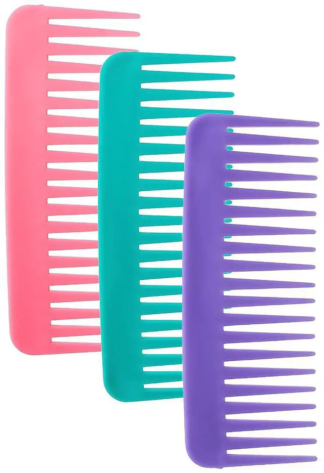 Main image of 3-Pack Large Hair Detangling Comb Wide Tooth Shampoo Comb for Curly, Long & Thick Hair, No Handle Styling (Pink/Blue/Purple)