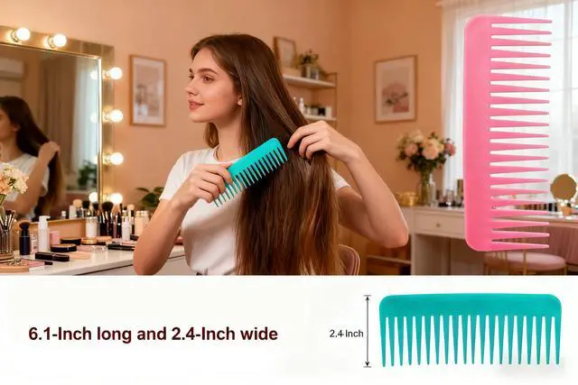 Alt view image 2 of 7 - 3-Pack Large Hair Detangling Comb Wide Tooth Shampoo Comb for Curly, Long & Thick Hair, No Handle Styling (Pink/Blue/Purple)