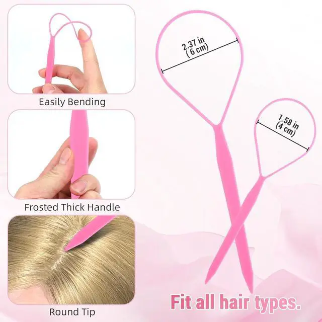 Alt view image 5 of 7 - 9pcs Hair Tail Tools & rat tail combs set, 6pcs Ponytail Pull Through Tool 3pcs Long Steel Pin Combs, Turvy Loop Styling Tool for Woman & Girl Hair Styling (Pink,Purple, Blue)
