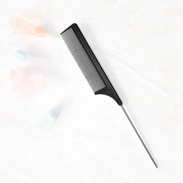 Alt view image 4 of 5 - Hair Comb - a Professional Anti-static Carbon Fibre Metal-Pin Tail Comb,Heat Resistant Barber and Salon Rattail Combs with Non-skid Paddle Parting Combs,Fine Tooth in Black