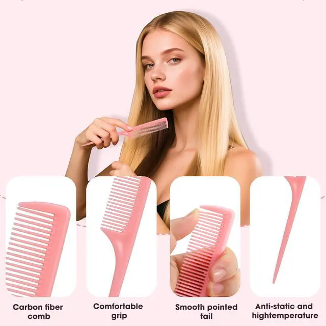 Alt view image 4 of 7 - Rat Tail Comb Set-3Pcs Rat Tail Hair Teasing Fine Tooth Combs for Women Girls, Parting &Hair Styling Tools(Pink Purple Green)