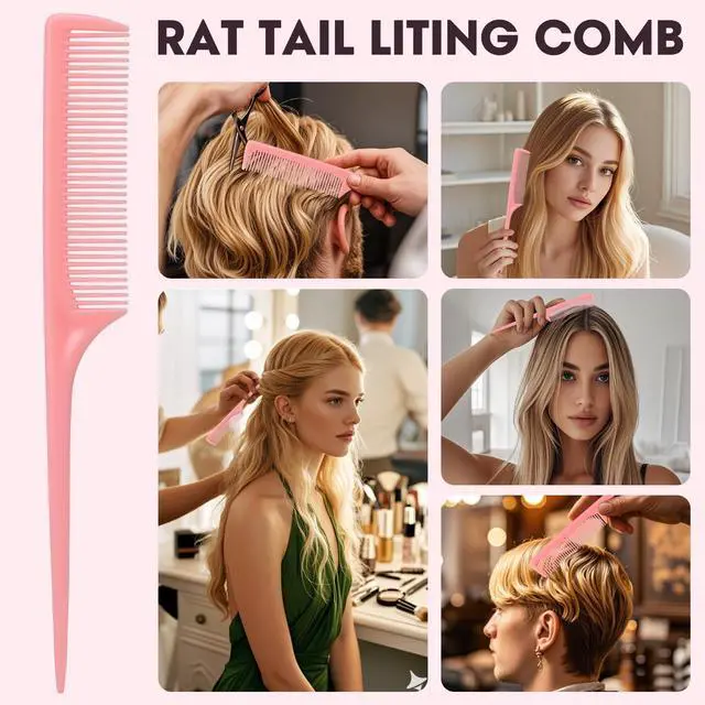 Alt view image 5 of 7 - Rat Tail Comb Set-3Pcs Rat Tail Hair Teasing Fine Tooth Combs for Women Girls, Parting &Hair Styling Tools(Pink Purple Green)