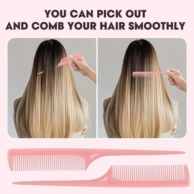Alt view image 6 of 7 - Rat Tail Comb Set-3Pcs Rat Tail Hair Teasing Fine Tooth Combs for Women Girls, Parting &Hair Styling Tools(Pink Purple Green)
