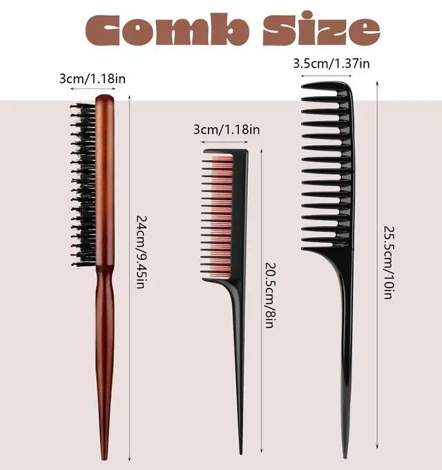 Alt view image 5 of 7 - 3 Pcs Hair Teasing Comb, Professional Teasing Combs for Women | for Volume Boost & Backcombing