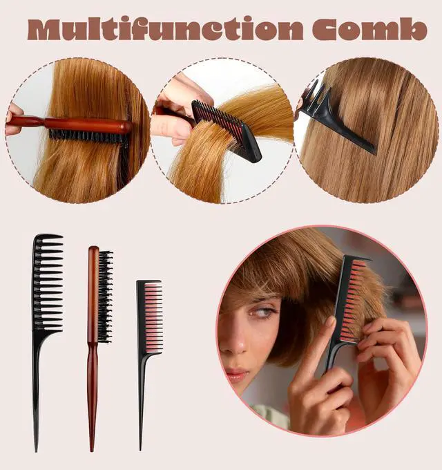 Alt view image 6 of 7 - 3 Pcs Hair Teasing Comb, Professional Teasing Combs for Women | for Volume Boost & Backcombing