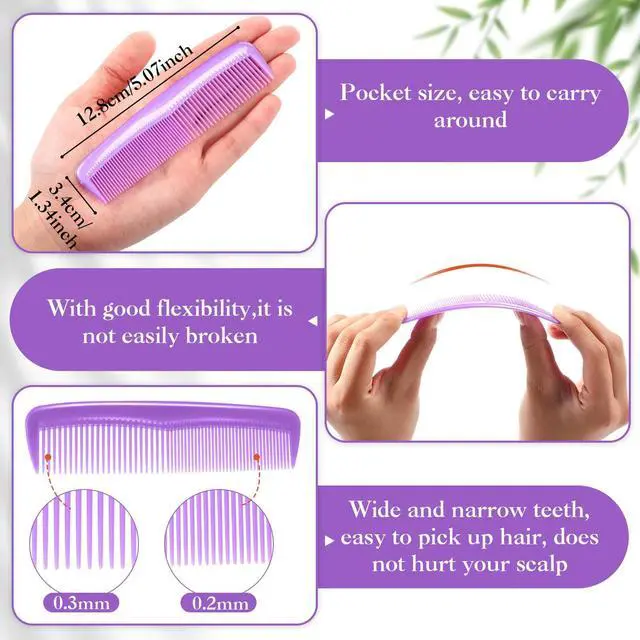 Alt view image 2 of 7 - 24 Pack 4 Colors Pocket Hair Combs, 5 Inch Double Side Fine Tooth | For Men Barber Beard Mustache Grooming, Unbreakable Plastic Bulk, Salon Home Travel Hotel Hairdressing Hairbrush