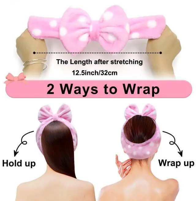 Alt view image 2 of 7 - Women Fashion Lovely Soft Fleece Bowknot Bow Makeup Cosmetic Shower Elastic Hair Band Hairlace Headband (Pink Polka dots)