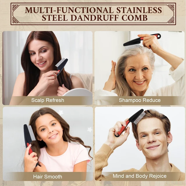 Alt view image 7 of 7 - Dandruff Comb, Stainless Steel Fine Tooth Comb, Dandruff Remover | Scalp Sweep Detoxing, Multifunctional Hairbrush