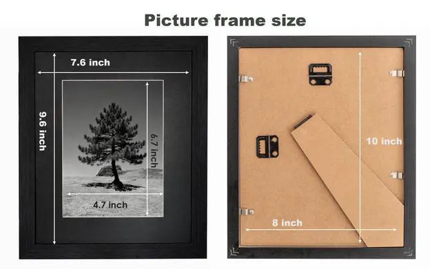 Alt view image 5 of 7 - 8x10 Picture Frame, Solid Wood Picture Frames With Plexiglass, Display 5x7 with Mat or 8x10 Without Mat, Tabletop and Wall Display Photo Frame, 1 Pack, Black