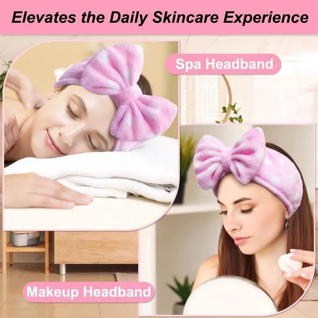 Alt view image 3 of 7 - Women Fashion Lovely Soft Fleece Bowknot Bow Makeup Cosmetic Shower Elastic Hair Band Hairlace Headband (Pink Polka dots)