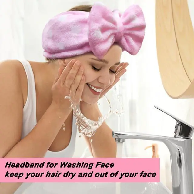 Alt view image 4 of 7 - Women Fashion Lovely Soft Fleece Bowknot Bow Makeup Cosmetic Shower Elastic Hair Band Hairlace Headband (Pink Polka dots)