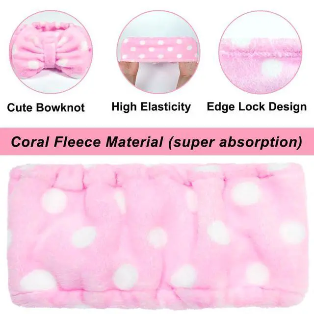 Alt view image 6 of 7 - Women Fashion Lovely Soft Fleece Bowknot Bow Makeup Cosmetic Shower Elastic Hair Band Hairlace Headband (Pink Polka dots)