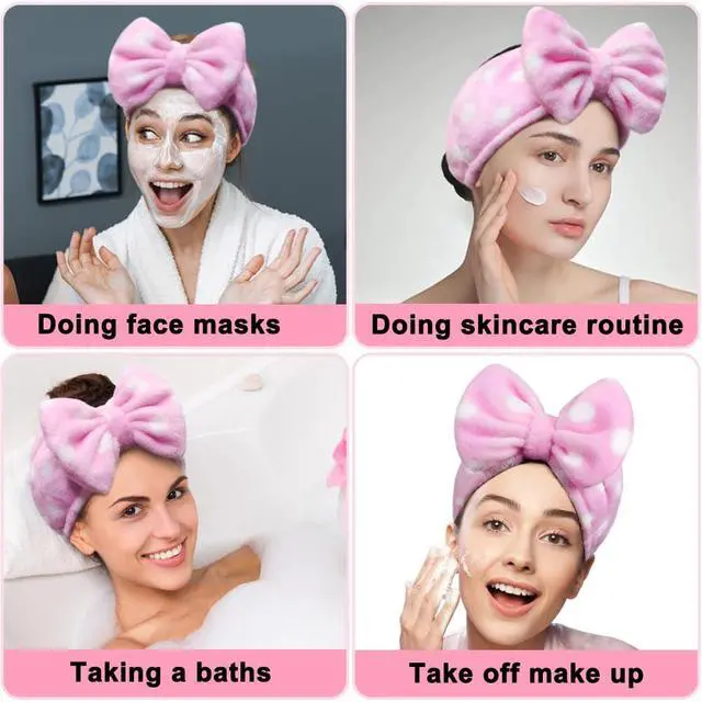 Alt view image 7 of 7 - Women Fashion Lovely Soft Fleece Bowknot Bow Makeup Cosmetic Shower Elastic Hair Band Hairlace Headband (Pink Polka dots)