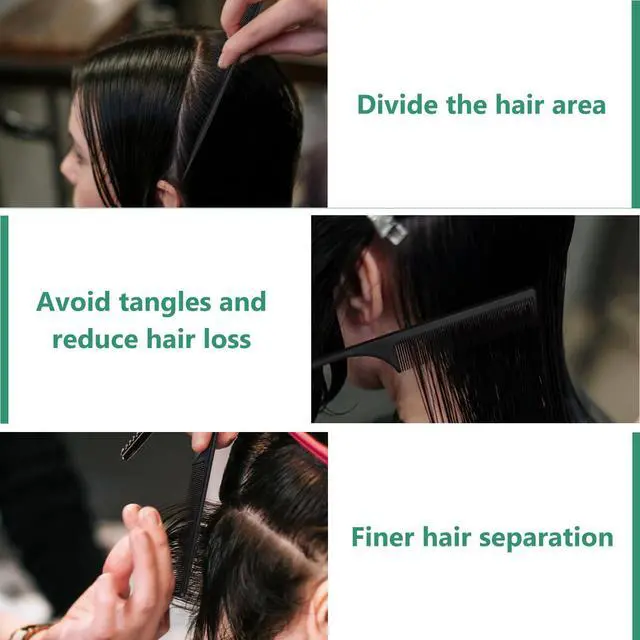 Alt view image 5 of 7 - 4Pcs Rat Tail Combs for Women | Fine Tooth, Anti-Static, Carbon Fiber, Parting & Styling, Black and Green