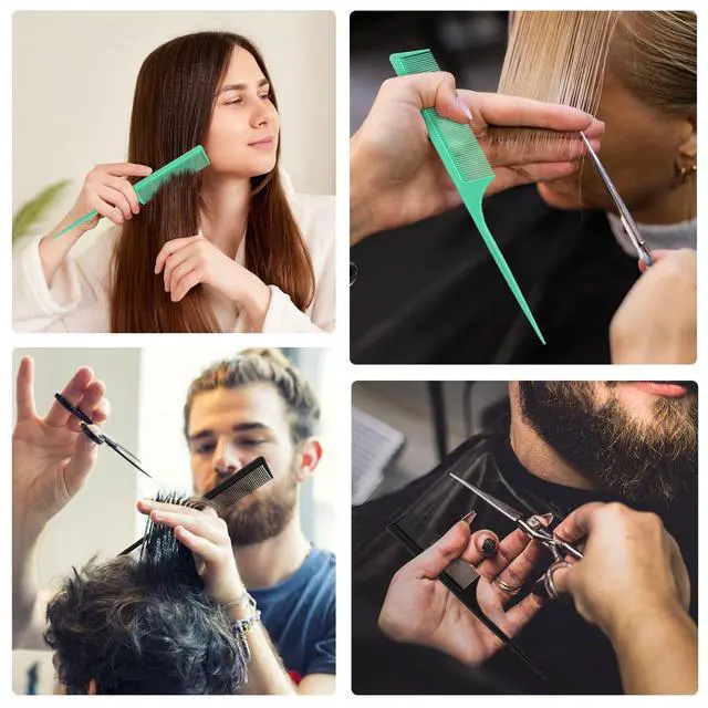 Alt view image 6 of 7 - 4Pcs Rat Tail Combs for Women | Fine Tooth, Anti-Static, Carbon Fiber, Parting & Styling, Black and Green