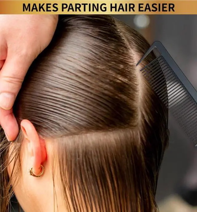 Alt view image 5 of 6 - 9.3" Rat Tail Comb for Hair Styling, Parting, and Braiding with Metal Stainless Steel Pintail (Black & Gold)