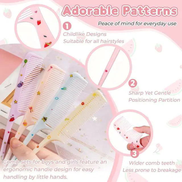 Alt view image 3 of 7 - 4Pcs Cute CombHairs Brush Set Fine-tooth Comb & Rat-Tail Comb, Suitable All Hair Types (Style A)